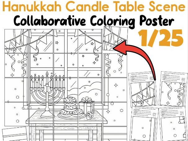 Hanukkah Candle Table Scene Collaborative Poster | Menorah Winter Coloring Art