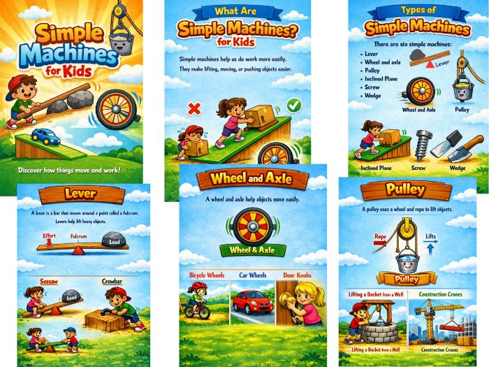 Simple Machines for Kids | STEM Worksheets | Physics Activities | Science Printable | Age 6–9 | PDF