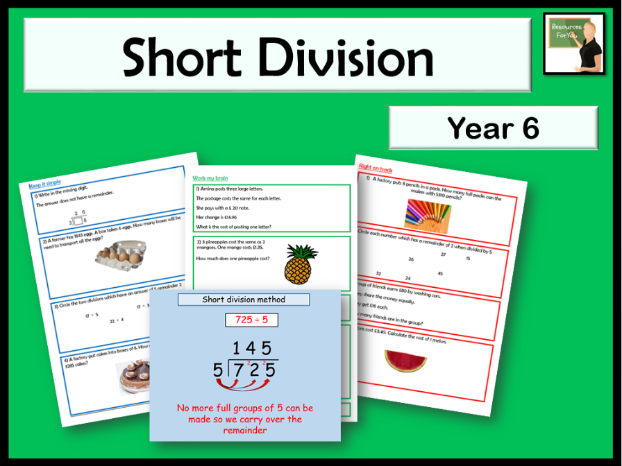 Maths Short division method Year 6 interpreting remainders in context lesson Teaching Resources
