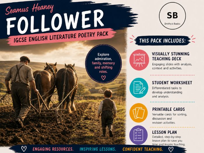 “Follower" - poem by Seamus Heaney - card activity lesson pack from Smithy's Basics