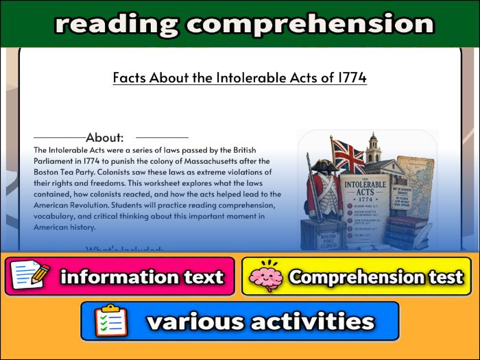 Facts About the Intolerable Acts of 1774  & Comprehension Test