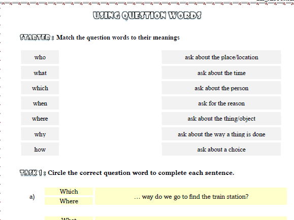 Super SPAG - English - Using Question Words - Activity Worksheets