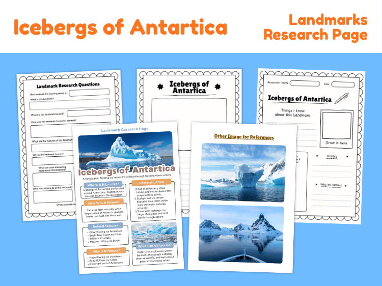 Icebergs of Antarctica Research Project | Landmark Geography Worksheets