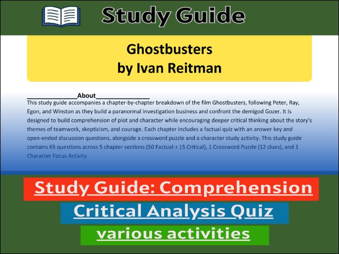 Study Guide for :Ghostbusters by Ivan Reitman  & Comprehension Test
