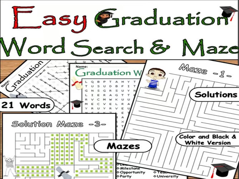 Graduation Word Search & Maze – 21 Challenging Words | End of Year Easy Puzzle