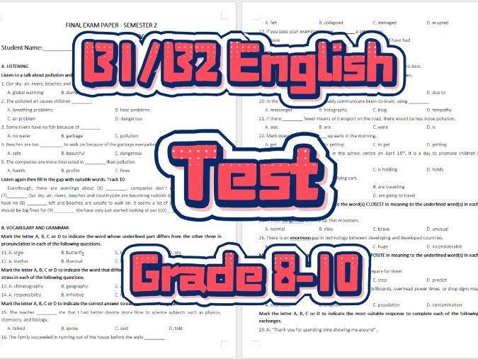 Grade 9-10 English Assessment: Pollution Talk, Inventions & Sentence Rewriting
