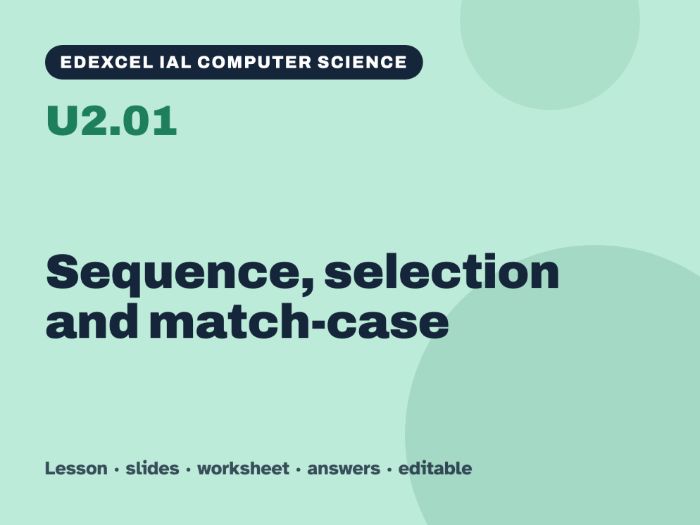 Edexcel IAL Computer Science – U2.01 Sequence, selection and match-case – Lesson & Worksheet