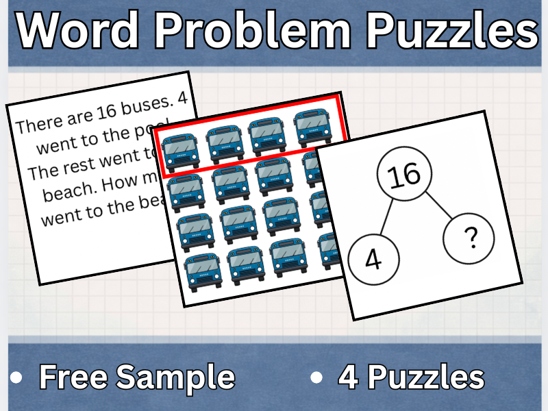 Free Word Problem Puzzles | 1st Grade Math Centers | Word Problems Within 20