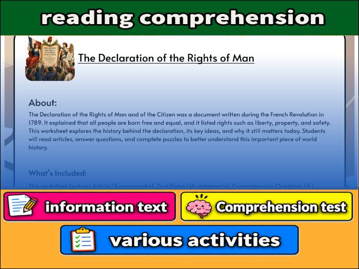 The Declaration of the Rights of Man - Comprehension Test & Activities