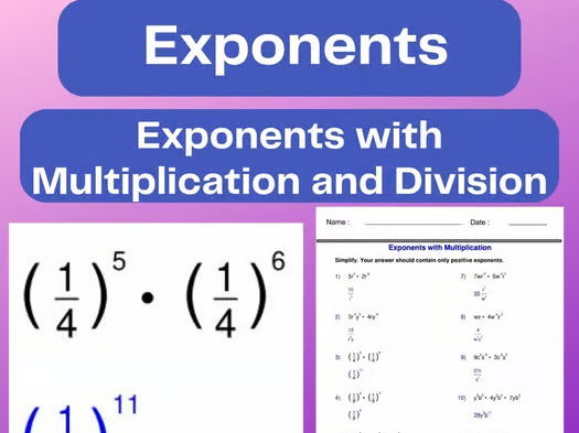 Exponents Worksheet with Multiplication and Division -simplifying -