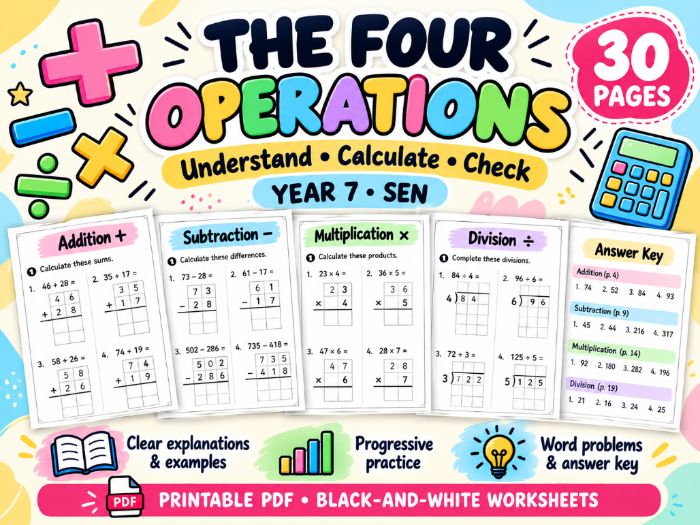 Four Operations Maths Workbook | Year 7
