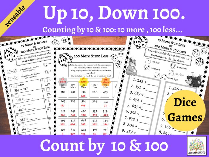 10 & 100 more or less. Up 10, Down 100 Dice Games