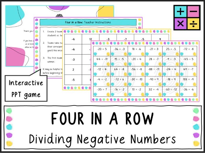 Dividing Negatives - Four in a Row (KS3/KS4)