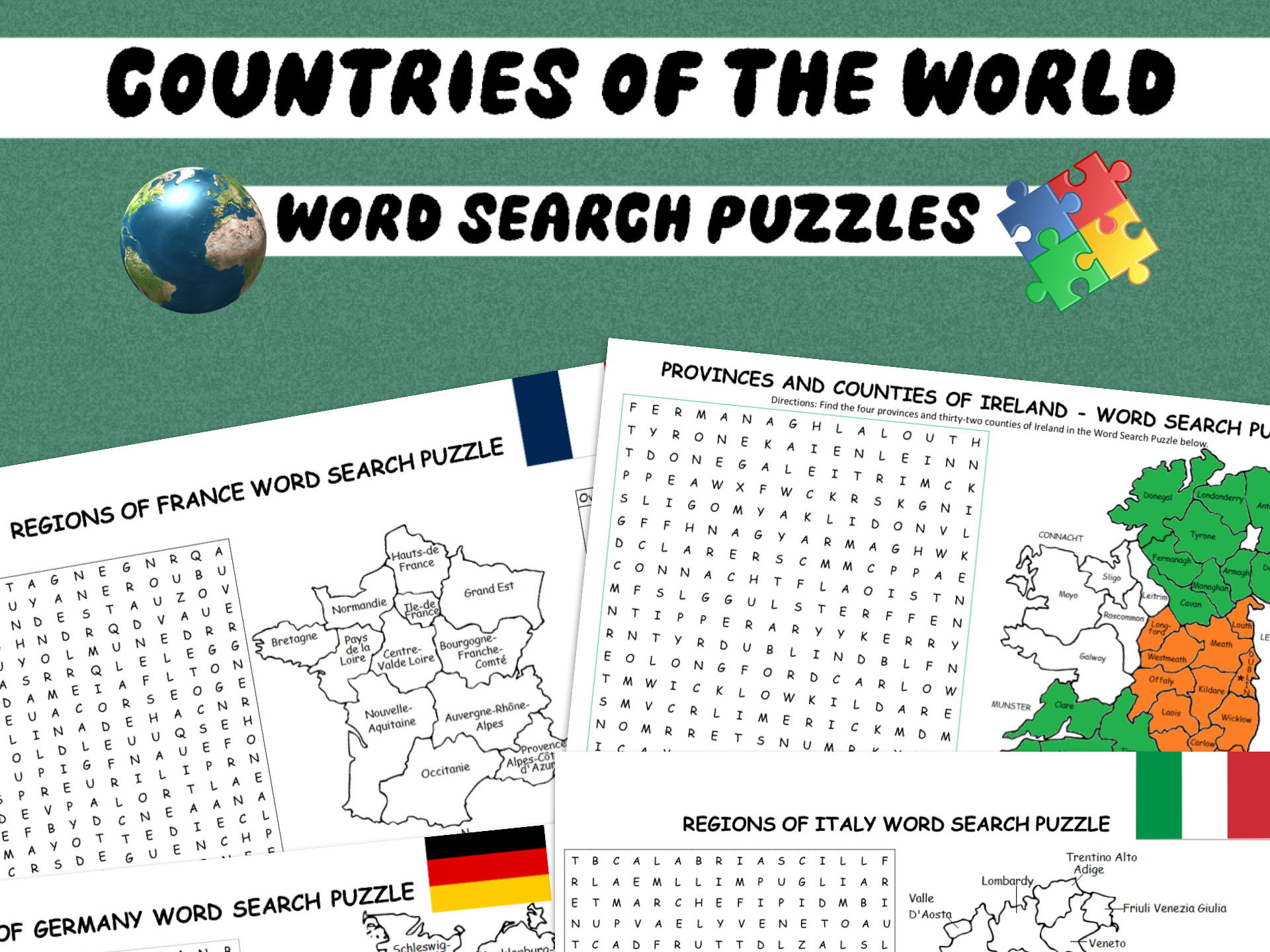 Geography Word Search Puzzles Printable Bundle