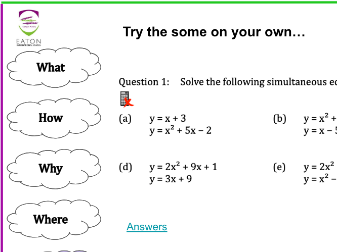 Solving Advanced Simultaneous Equations - Linear and Quadratic