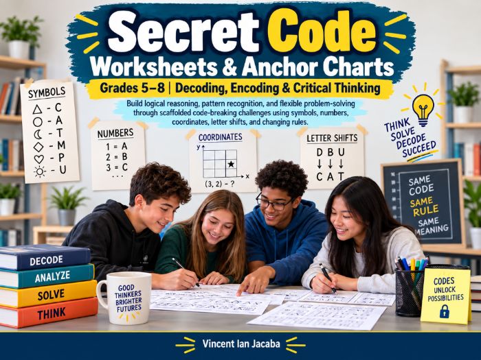 Secret Code Worksheets & Anchor Charts Grades 5–8 | Decoding & Critical Thinking