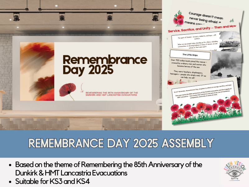 Remembrance Day 2025 Assembly – 85th Anniversary of Dunkirk & HMT Lancastria | 13-Slide PPT