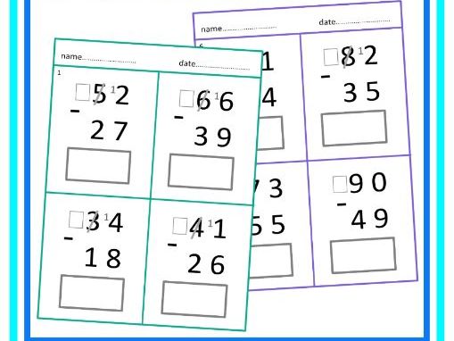 Subtracting Tens & Units With Regrouping Worksheets - Large Print