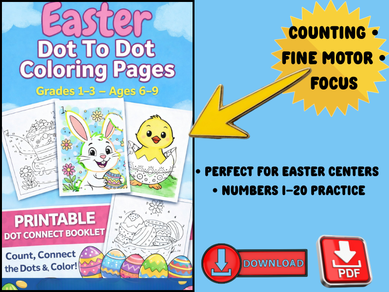 Easter Dot-to-Dot Printable Activity Pages for Kids Grades 1–3 | Connect-the-Dots Counting 1–20