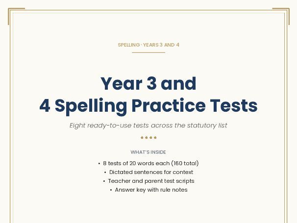 Year 3 and 4 Spelling Practice Tests