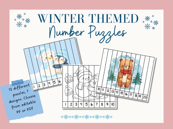 Winter Number Puzzle. Counting to 20. Number sequencing