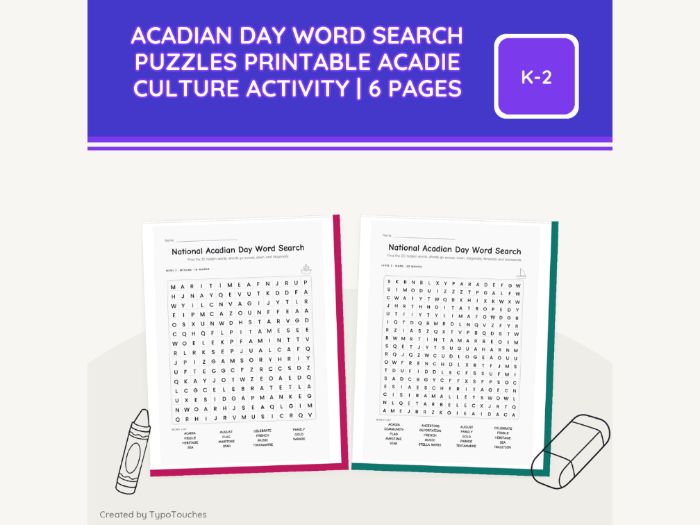 Acadian Day Word Search Puzzles | 6 pp