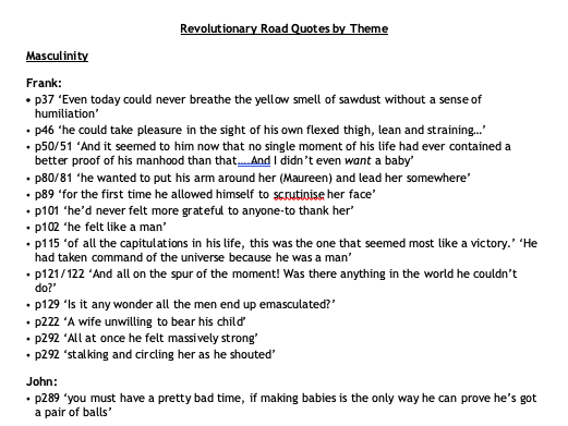 Revolutionary Road book quotes by Theme - AQA A level English