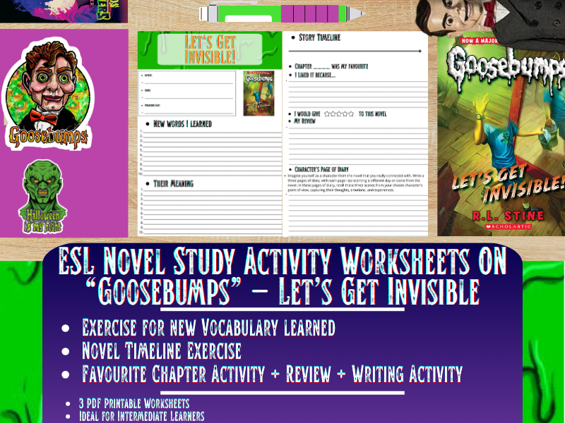 ESL Novel Study Worksheets - Let's Get Invisible - Goosebumps - R.L ...