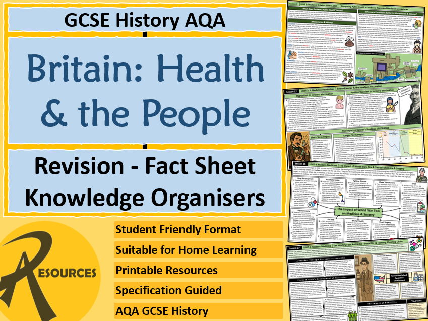 AQA GCSE History Britain: Health & People - Revision - Knowledge Organisers - Fact Sheets