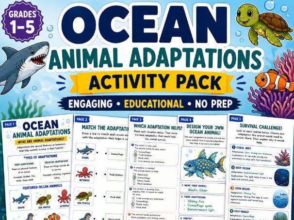 Ocean Animal Adaptations Activities | Ocean Science Worksheets | Marine Biology