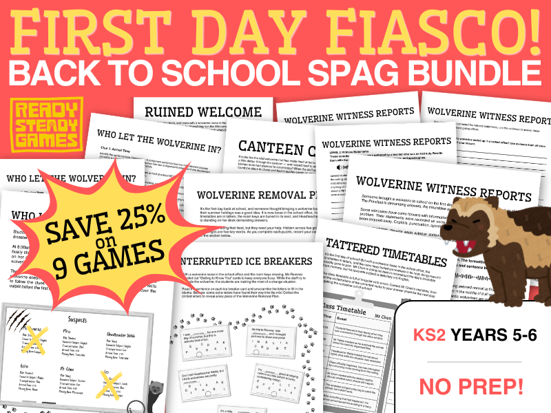 KS2 SPaG Back to School Bundle | Puzzle Pack, Mystery, Editing Challenge | Year 5 and 6