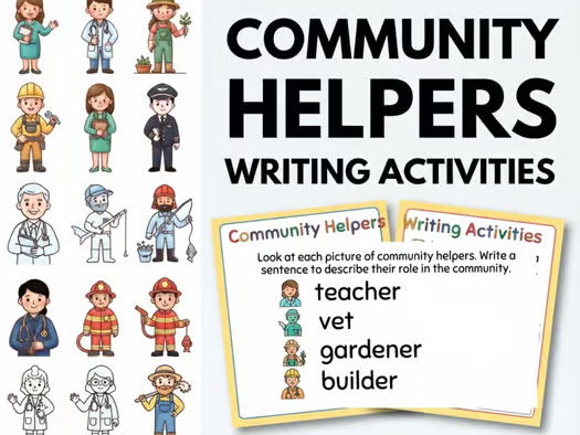 Community Helpers Writing Activities | Sentence Writing practice, vocabulary