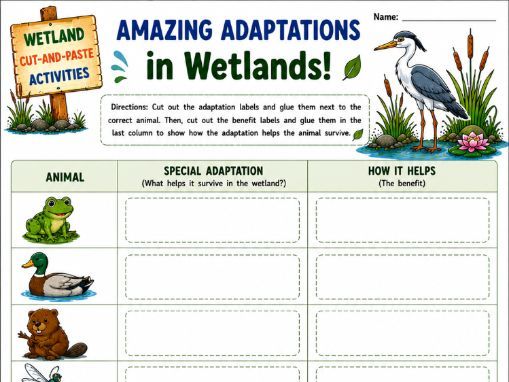 Wetland Cut-and-Paste Activities | Fine Motor Skills | Grade 1-3