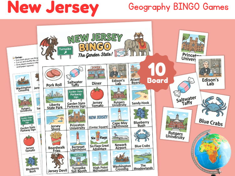 New Jersey Geography Bingo Game | State Symbols & Landmarks