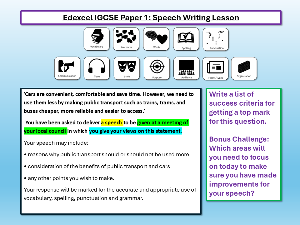 Edexcel IGCSE English Language Paper 1 Speech
