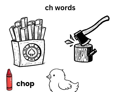 Phase 3 CH Digraph Worksheet – Colour the Words & Picture Activity