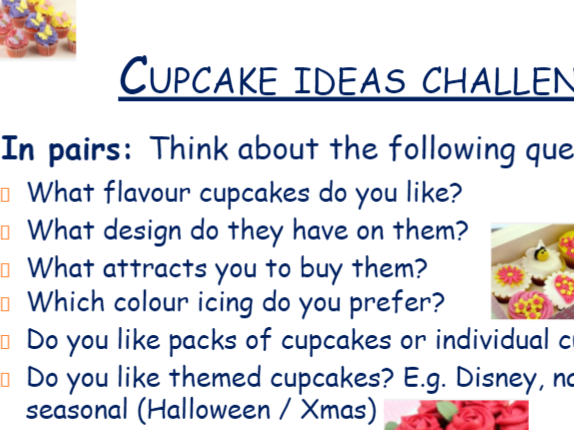 Cupcake Enterprise series of Lessons KS3-4