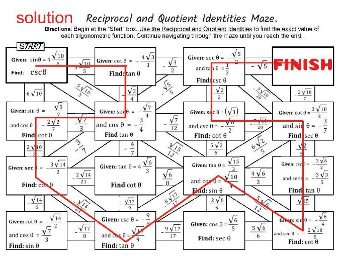 Trigonometric Maze -1. Reciprocal and quotient identities