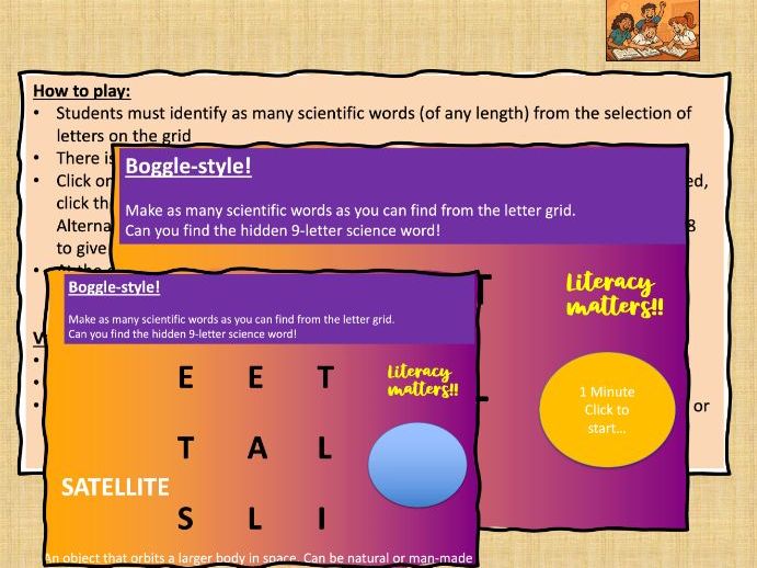 Boggle-style science literacy game - GCSE Starter Plenary or End of Term Fun Game