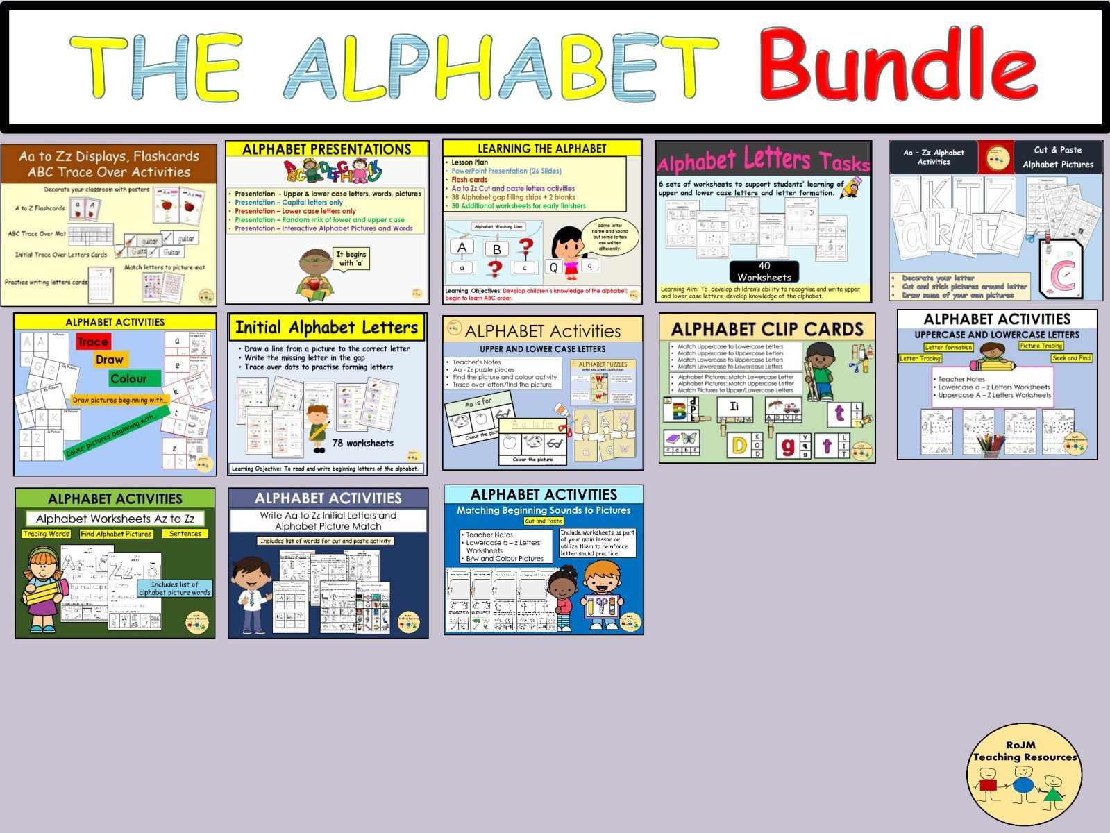 Alphabet Bundle Lesson Plans Presentations Worksheets Activities Draw Trace Colour