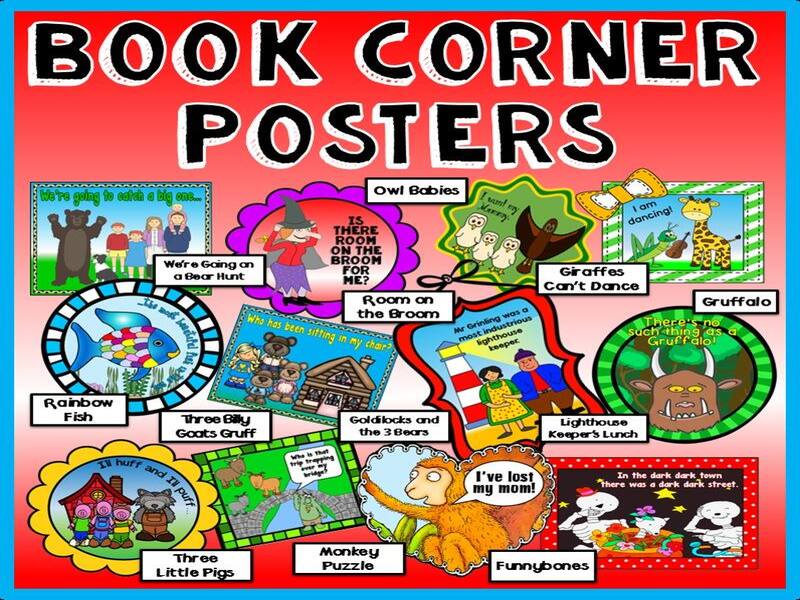 BOOK CORNER POSTERS - LITERACY EARLY YEARS KEY STAGE 1 AUTHORS READING DISPLAY