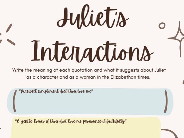 Juliet's character worksheet