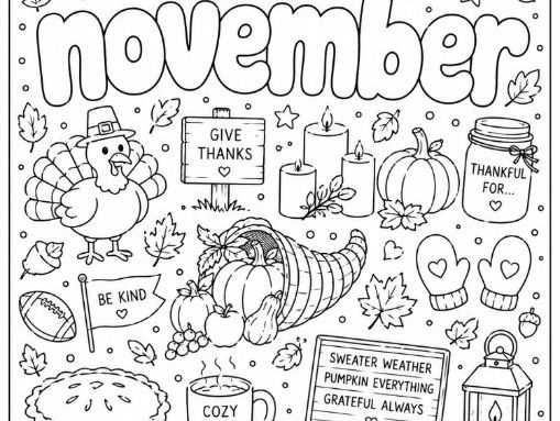 November Doodle Colouring Sheet