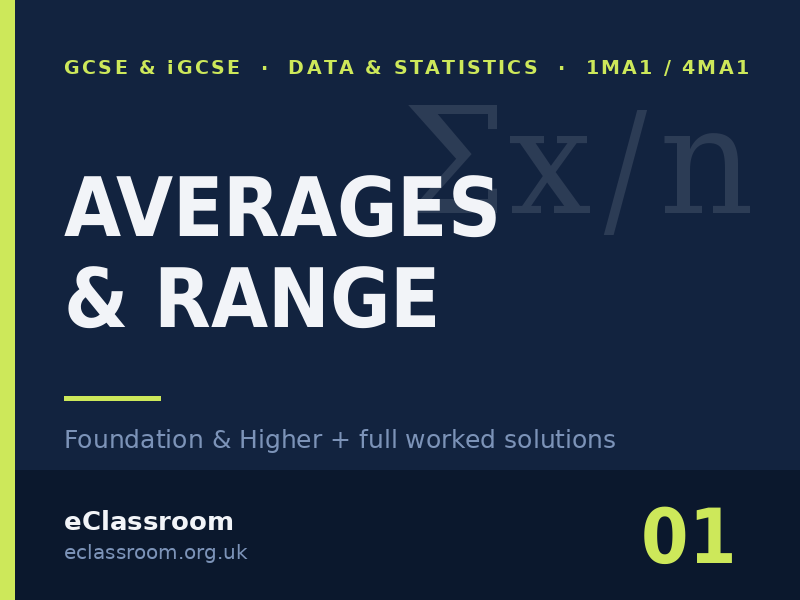 GCSE & iGCSE Averages & Range worksheet