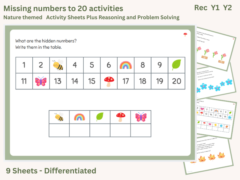 Missing Numbers to 20 - Nature Theme - Reasoning and Problem Solving