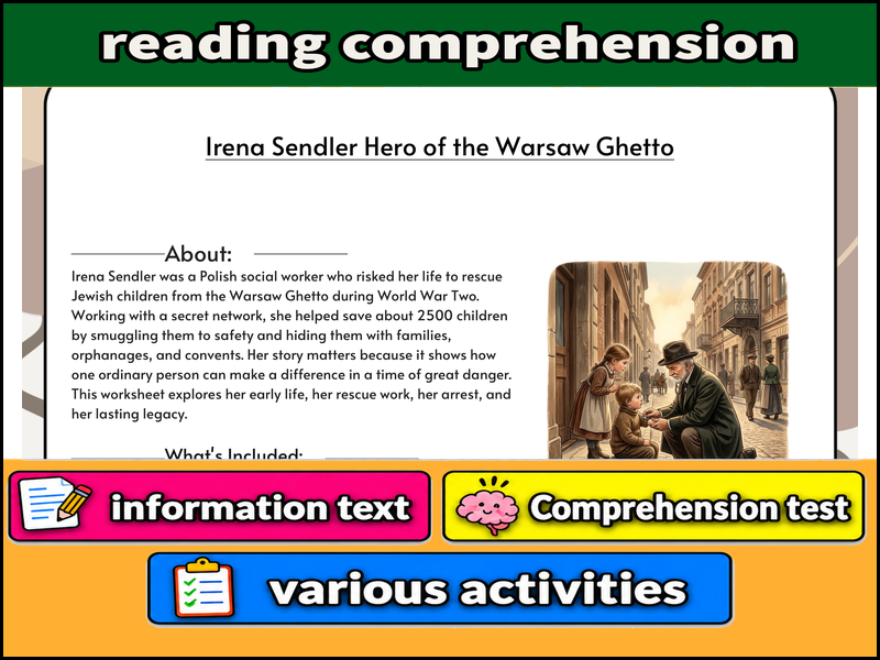 Irena Sendler Hero of the Warsaw Ghetto :  & Comprehension Test
