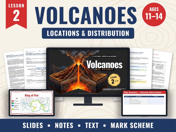 Volcanoes KS3 – Lesson 2: Locations & Distribution | Slides, Notes, Text, Mark Scheme