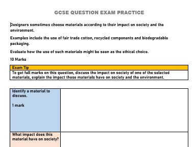 GCSE DESIGN & TECHNOLOGY QUESTIONS WITH STRUCTURE STRIPS