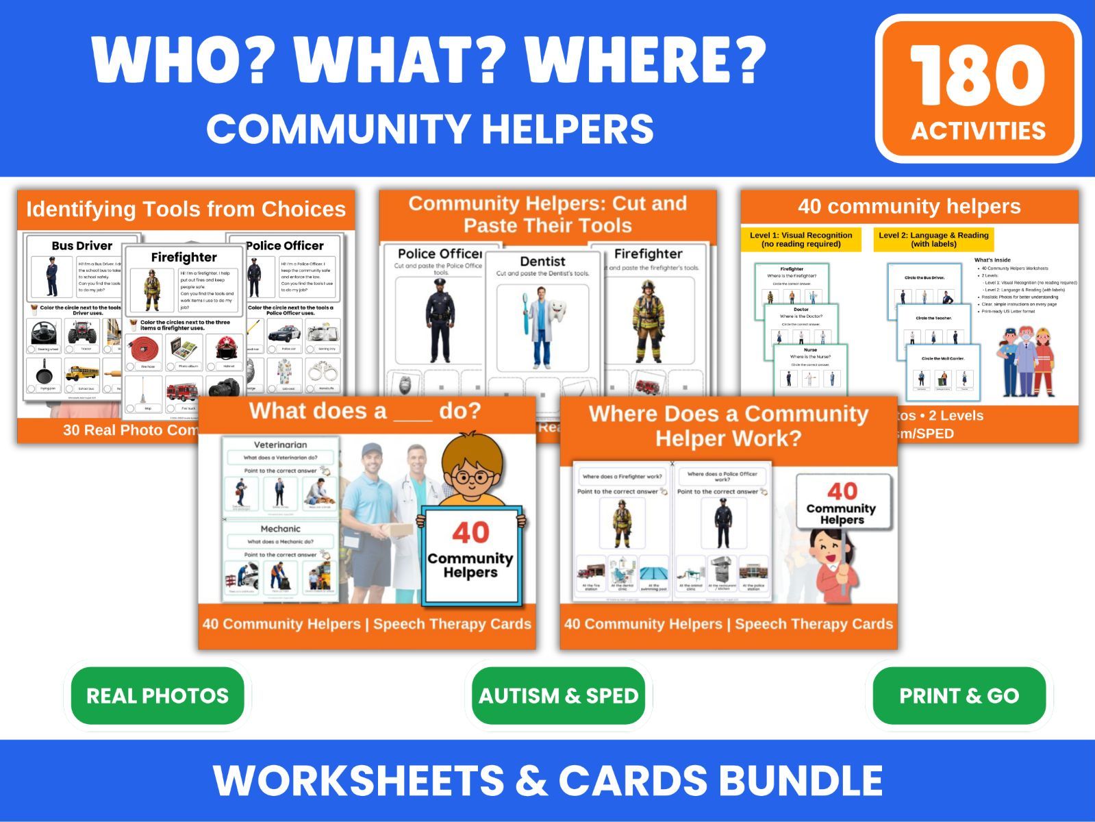 Community Helpers Worksheets & Cards Bundle