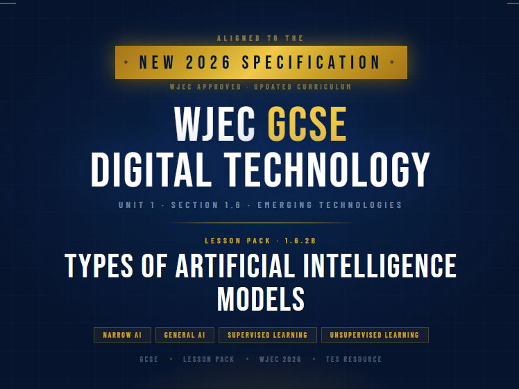 NEW 2026 WJEC GCSE Digital Technology 1.6.2B Types of Artificial Intelligence Models | Lesson Pack